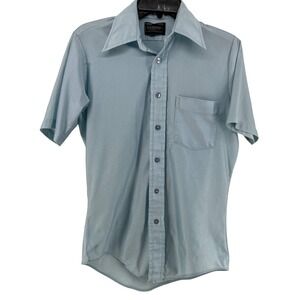 Vintage Haband Shirt Mens Medium Blue Qiana Nylon Dagger Collar Button Up 70s